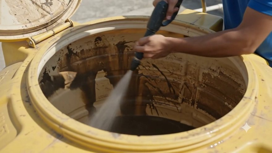 ShineX Master team cleaning a rooftop water tank in Faridabad