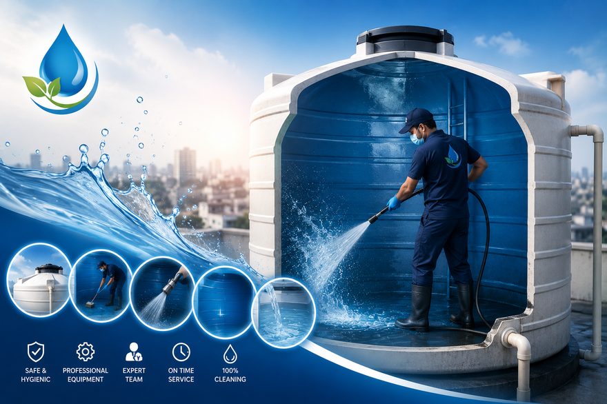 ShineX Master technician cleaning an overhead water tank in Faridabad